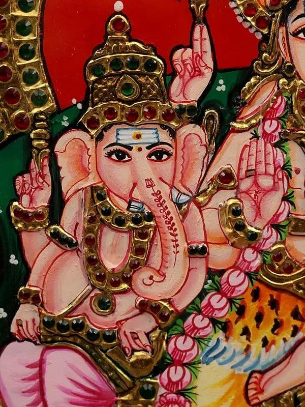 Exotic India Lord Shiva Family Framed Tanjore Painting