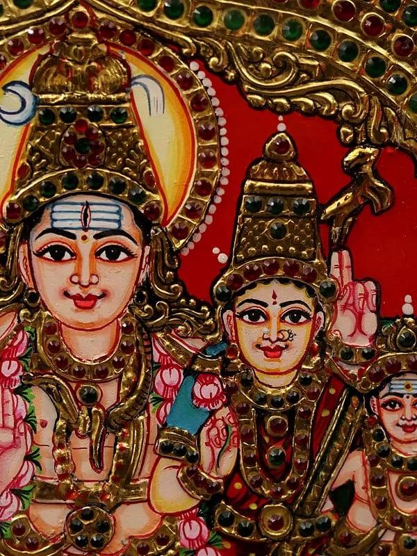 Exotic India Lord Shiva Family Framed Tanjore Painting