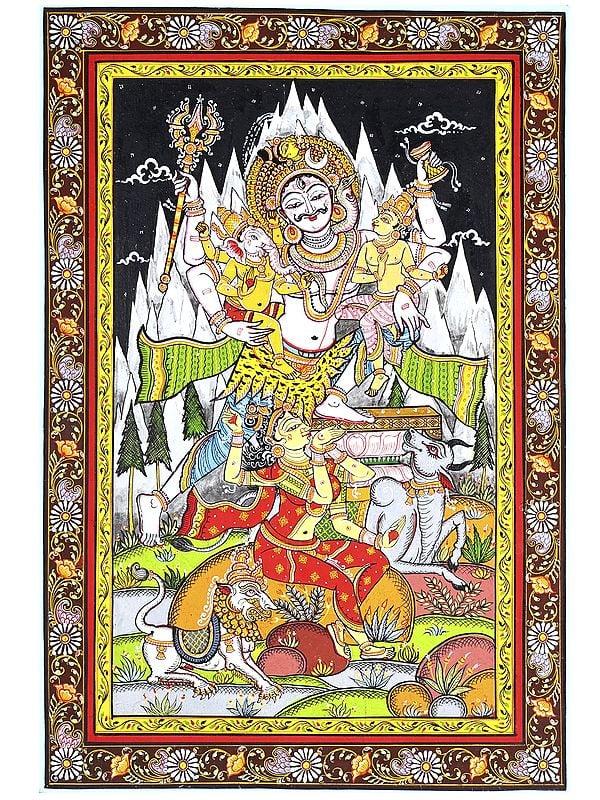 exotic india Lord Shiva Family | Pattachitra Painting
