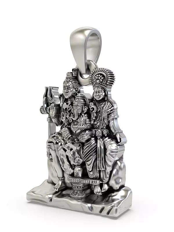 Exotic India Lord Shiva Family Sterling Silver Pendant 