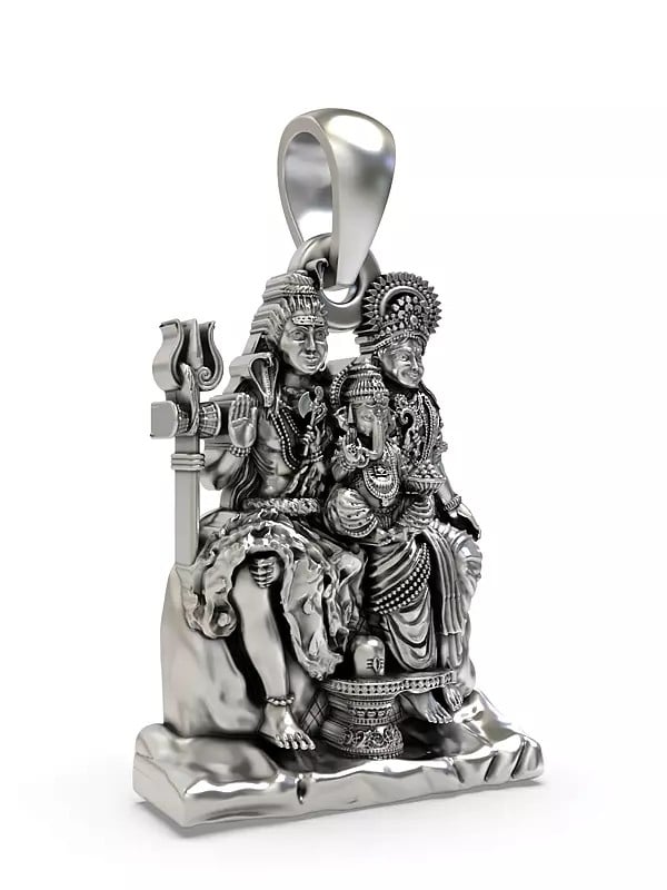 Exotic India Lord Shiva Family Sterling Silver Pendant 