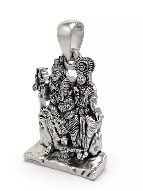 Exotic India Lord Shiva Family Sterling Silver Pendant 
