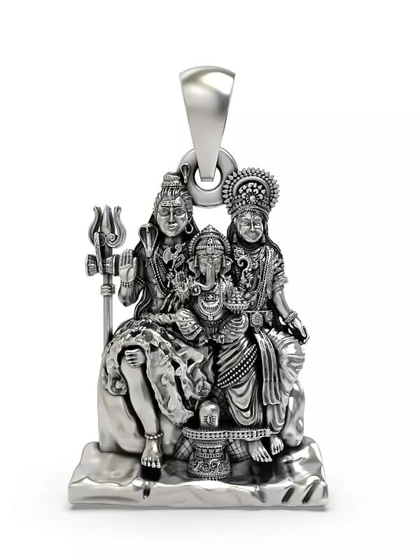 exotic india Lord Shiva Family Sterling Silver Pendant