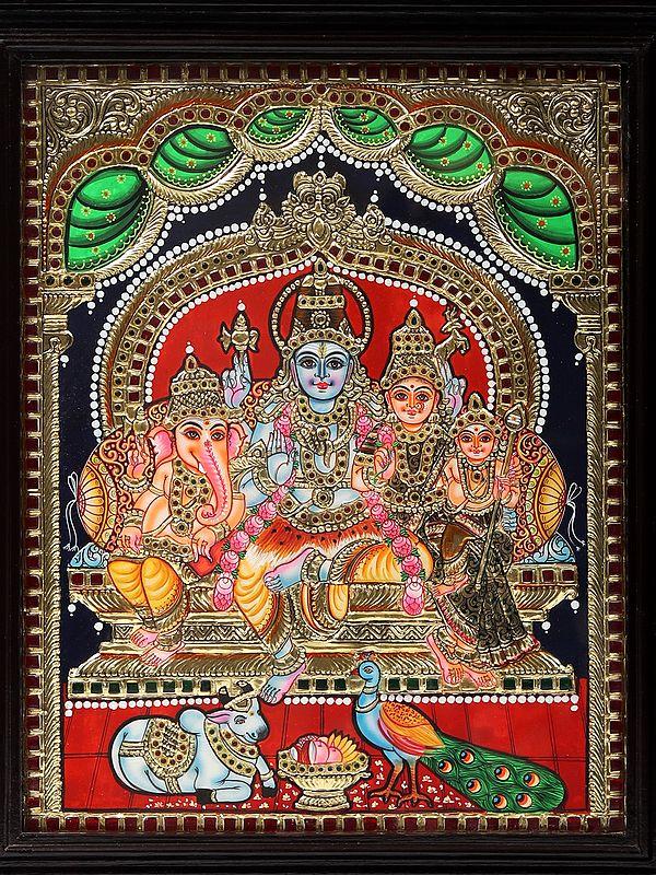 Exotic India Lord Shiva Family Tanjore Painting With Frame