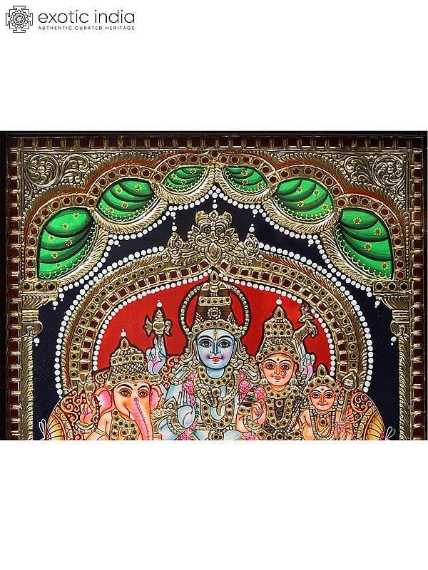 Exotic India Lord Shiva Family Tanjore Painting With Frame