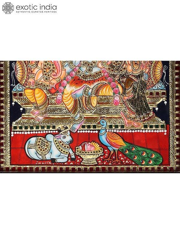 Exotic India Lord Shiva Family Tanjore Painting With Frame