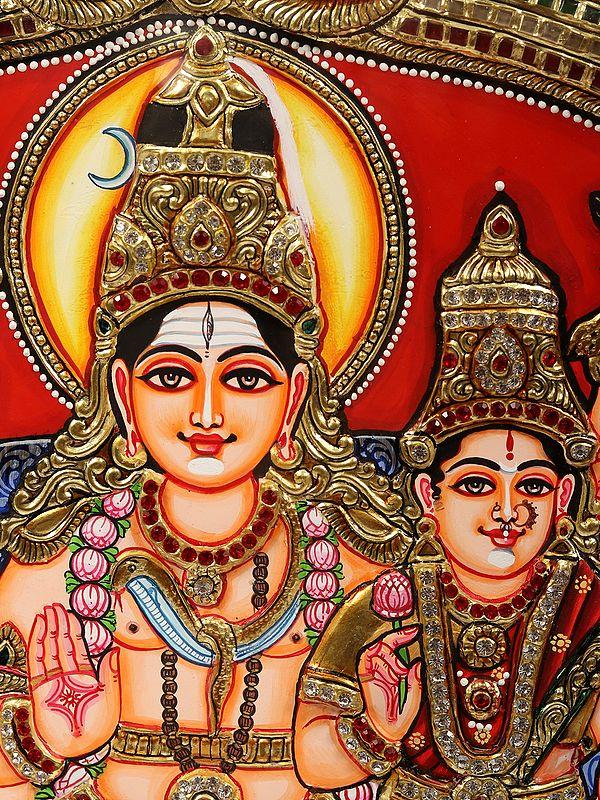 Exotic India Lord Shiva Family Tanjore Painting | With Frame
