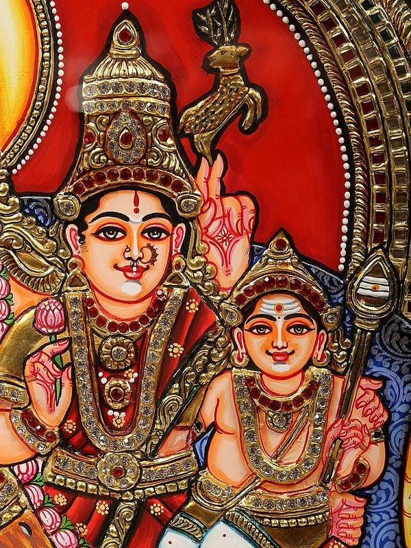 Exotic India Lord Shiva Family Tanjore Painting | With Frame