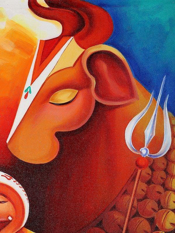 Exotic India Lord Shiva With Baby Ganesha And Nandi | Oil Painting 