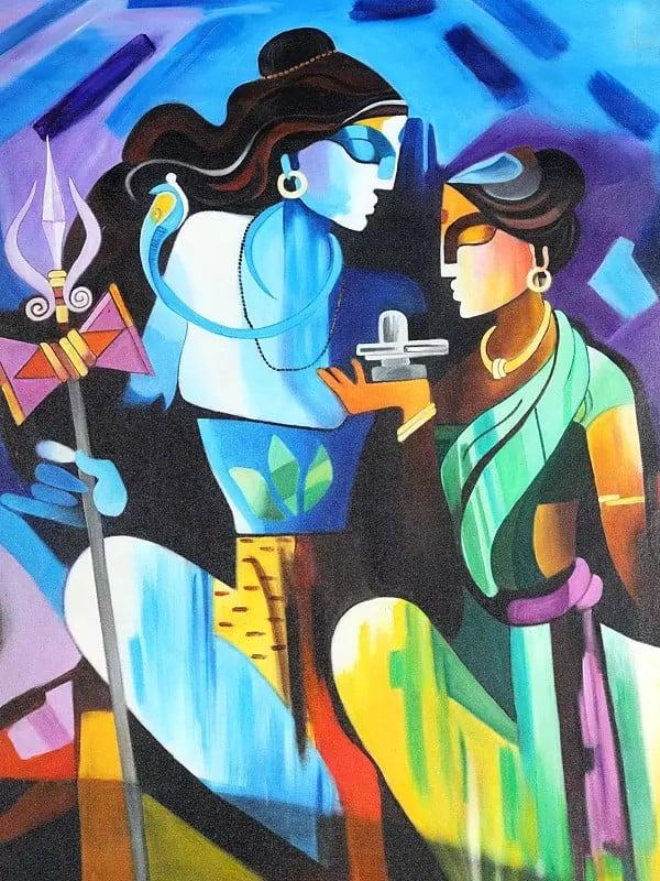 Exotic India Lord Shiva With Devi Parvati | Oil Painting 