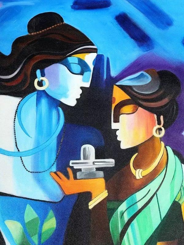 Exotic India Lord Shiva With Devi Parvati | Oil Painting 