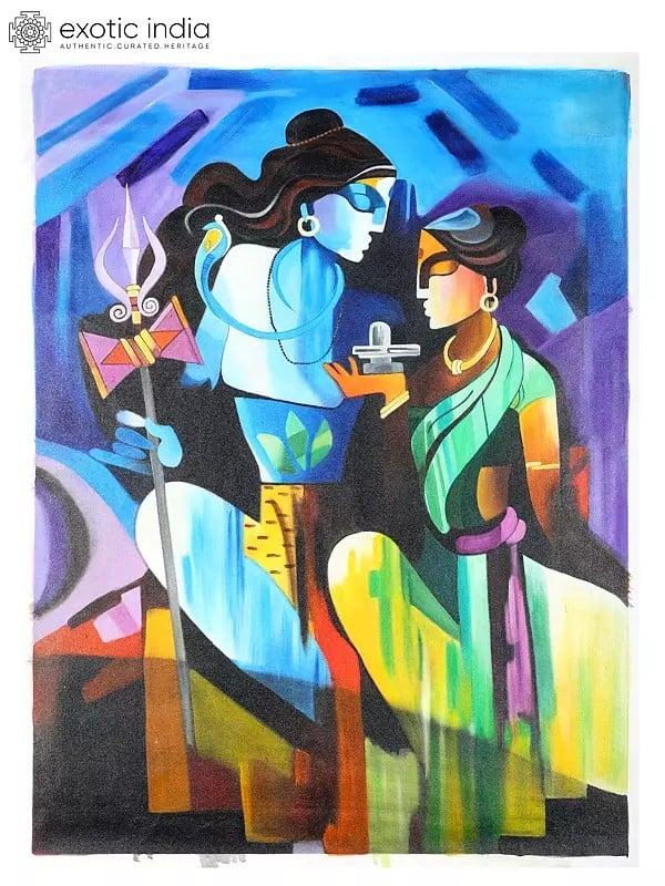 exotic india Lord Shiva with Devi Parvati | Oil Painting 