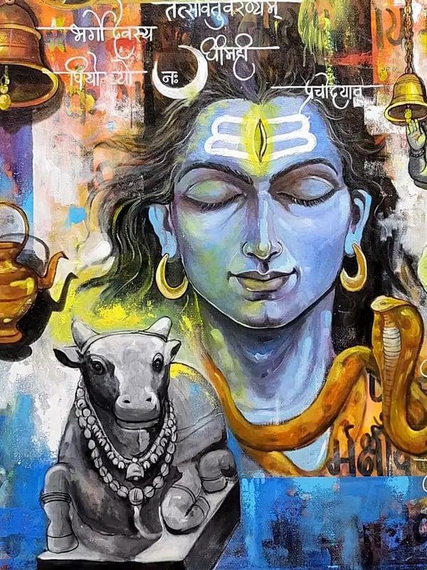 Exotic India Lord Shiva With Ganesha And Nandi | Acrylic On Canvas | By Arjun Das 