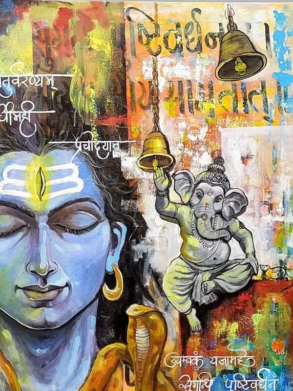 Exotic India Lord Shiva With Ganesha And Nandi | Acrylic On Canvas | By Arjun Das 