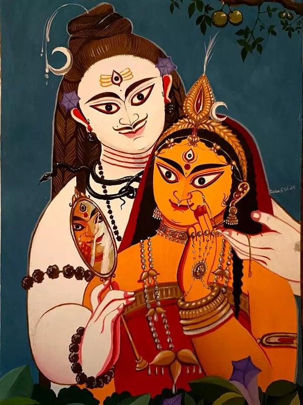 exotic india Lord Shiva With Goddess Parvati | Acrylic On Canvas | By Debasish Mazumder 
