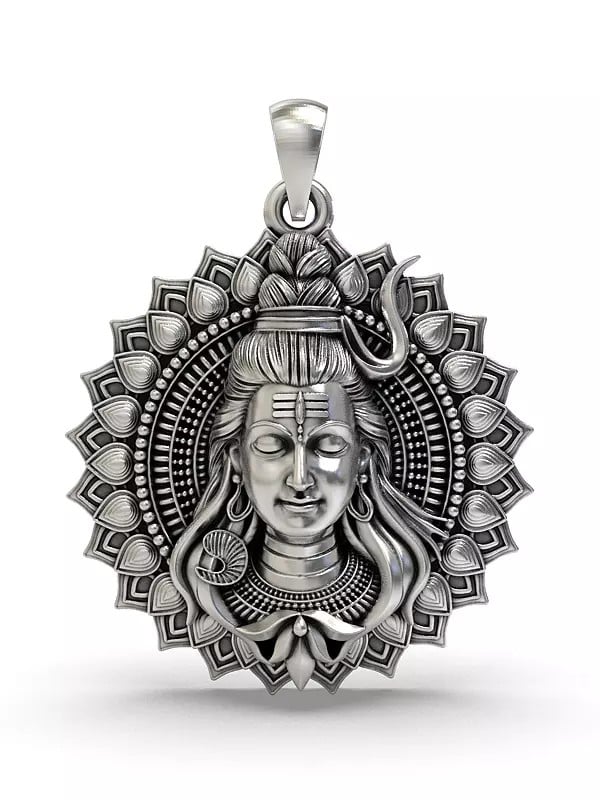 exotic india Lord Shiva with Mandala Sterling Silver Pendant