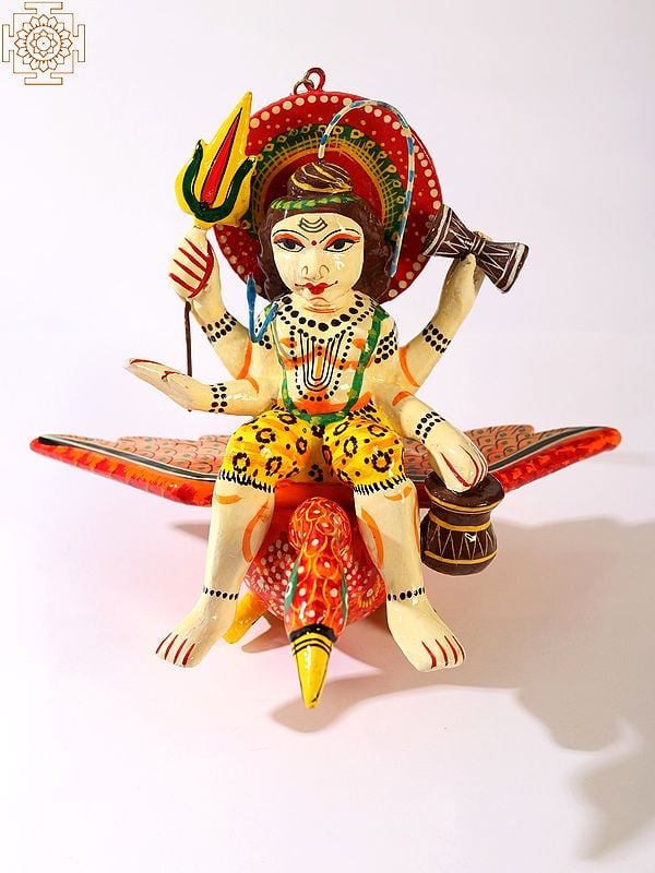 Exotic India Lord Shiva Wood Sculpture Wall Hanging (Varanasi Folk Art) 