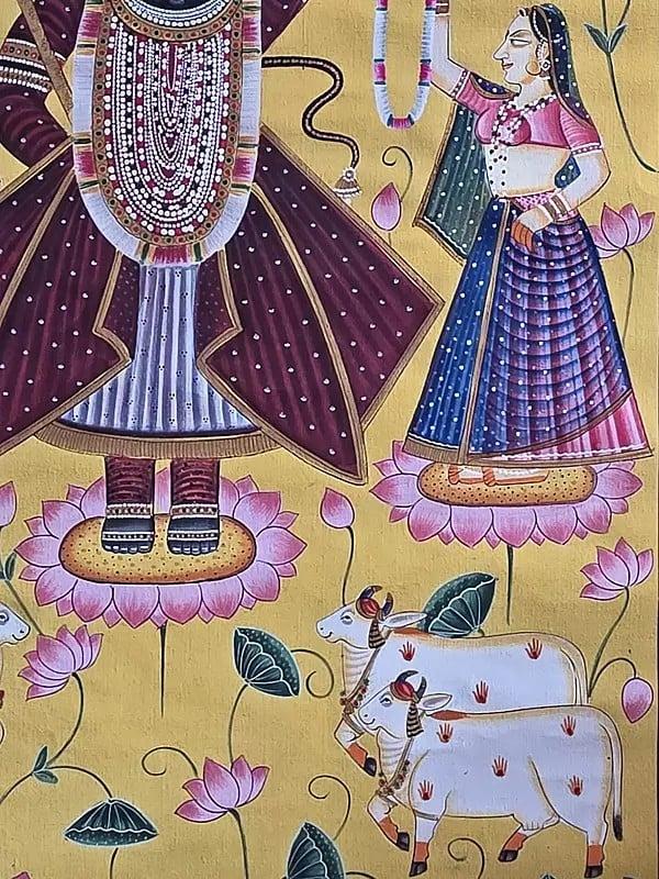 Exotic India Lord Shrinathji Darshan Pichwai Painting | Watercolor On Cotton 