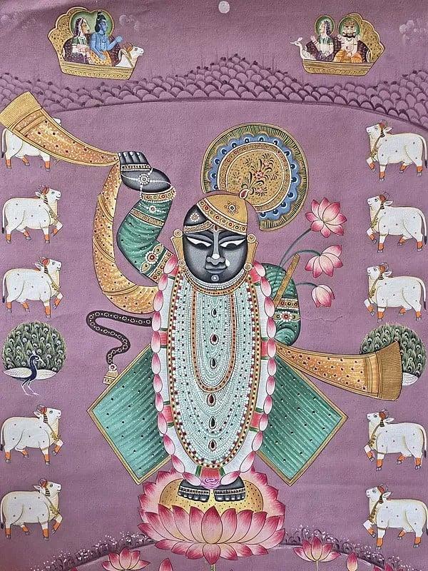 Exotic India Lord Shrinathji Painting | Pichwai Art | Watercolor On Cotton 