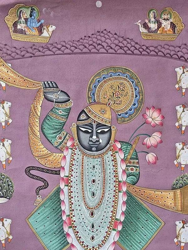 Exotic India Lord Shrinathji Painting | Pichwai Art | Watercolor On Cotton 