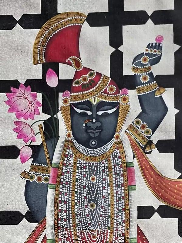 Exotic India Lord Shrinathji With Lotus | Watercolor On Cotton | Pichwai Art 