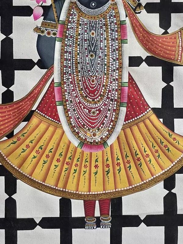 Exotic India Lord Shrinathji With Lotus | Watercolor On Cotton | Pichwai Art 