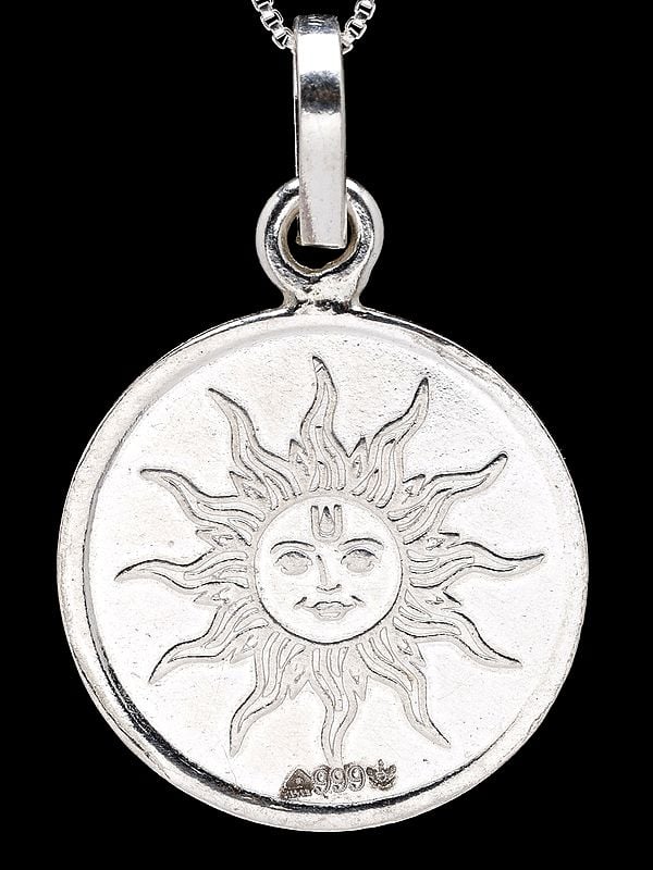 Exotic India Lord Surya Pendant With Shri Gayatri Bisa Yantra On Reverse (Two Sided Pendant) 