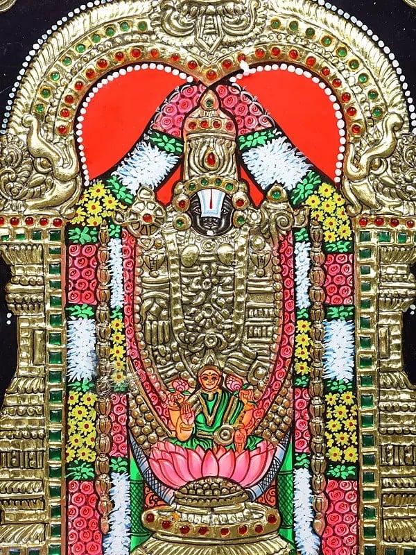 Exotic India Lord Tirupati Balaji (Venkateshvara) | Framed Tanjore Painting