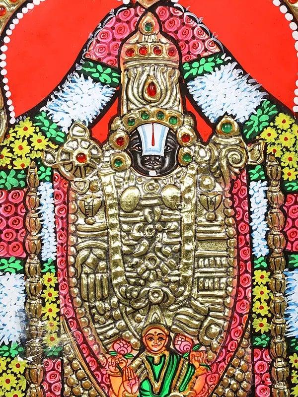 Exotic India Lord Tirupati Balaji (Venkateshvara) | Framed Tanjore Painting