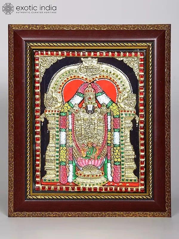 exotic india Lord Tirupati Balaji (Venkateshvara) | Framed Tanjore Painting