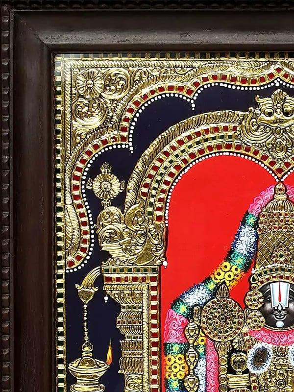 Exotic India Lord Venkateshvara As Balaji Tanjore Painting | Traditional Colors With 24K Gold | Framed Tanjore Painting 