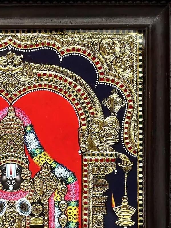 Exotic India Lord Venkateshvara As Balaji Tanjore Painting | Traditional Colors With 24K Gold | Framed Tanjore Painting 