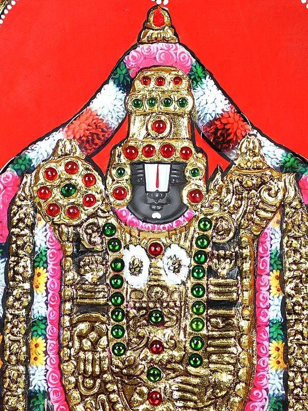Exotic India Lord Venkateshvara (Tirupati Balaji) | 24 Karat Gold Work | Framed Tanjore Painting