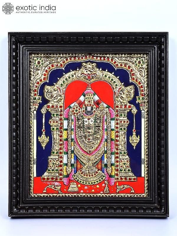 exotic india Lord Venkateshvara (Tirupati Balaji) | 24 Karat Gold Work | Framed Tanjore Painting 