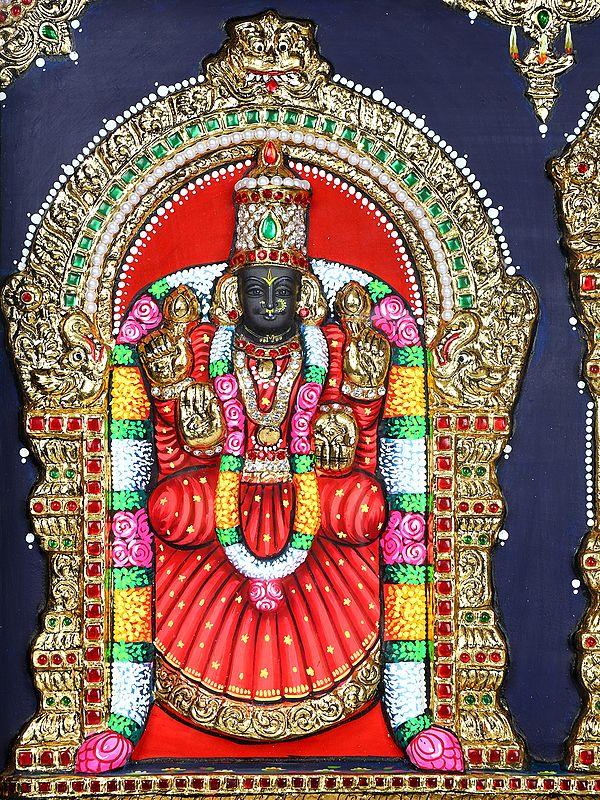 Exotic India Lord Venkateshvara (Tirupati Balaji) With Goddess Padmavathi | 24 Karat Gold Work | Framed Tanjore Painting 