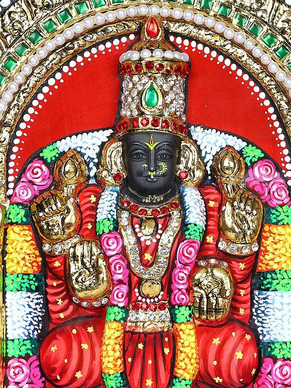 Exotic India Lord Venkateshvara (Tirupati Balaji) With Goddess Padmavathi | 24 Karat Gold Work | Framed Tanjore Painting 