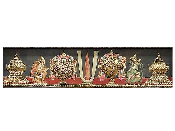 Exotic India Lord Venkateshvara With Sridevi Bhudevi Tanjore Painting | Traditional Colors With 24K Gold | Teakwood Frame | Handmade Artwork