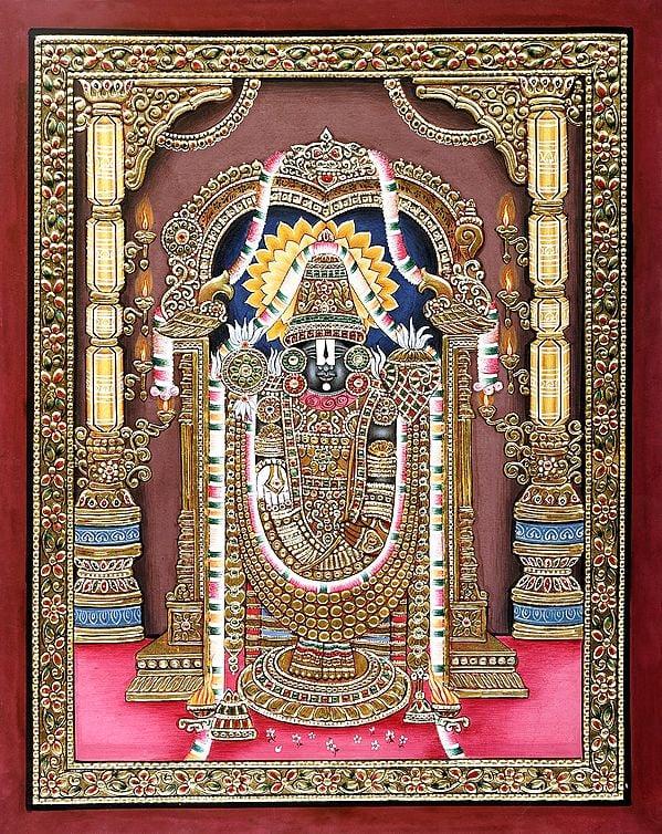 exotic india Lord Venkateshwara Endowed with Gold Jewelry
