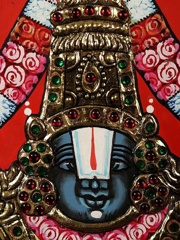 Exotic India Lord Venkateswara Bust | Tanjore Painting With Frame