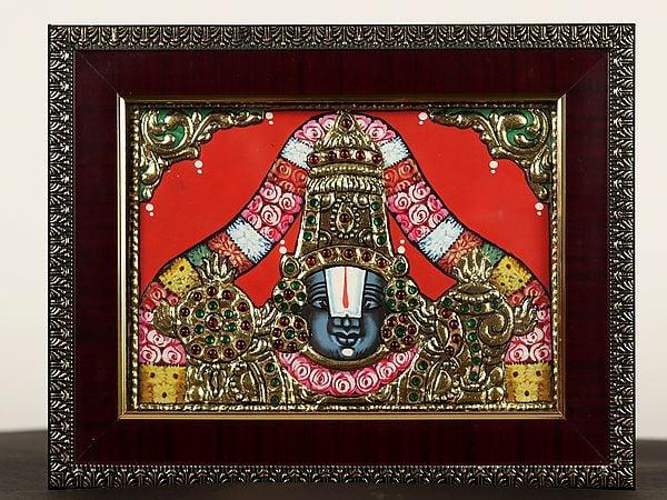 exotic india Lord Venkateswara Bust | Tanjore Painting with Frame