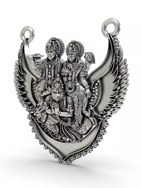 Exotic India Lord Vishnu And Goddess Lakshmi Riding On Divine Vehicle Garuda Pendant