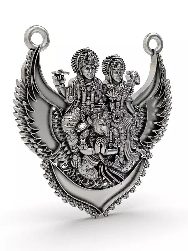 Exotic India Lord Vishnu And Goddess Lakshmi Riding On Divine Vehicle Garuda Pendant
