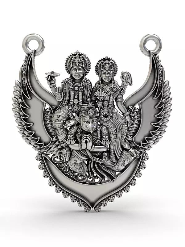 exotic india Lord Vishnu and Goddess Lakshmi Riding on Divine Vehicle Garuda Pendant 