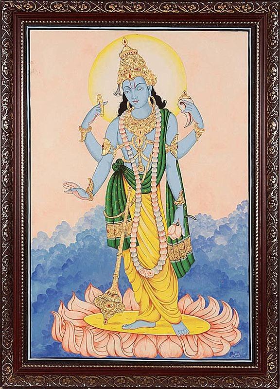 exotic india Lord Vishnu: Preserver of the Cosmos (Framed) 