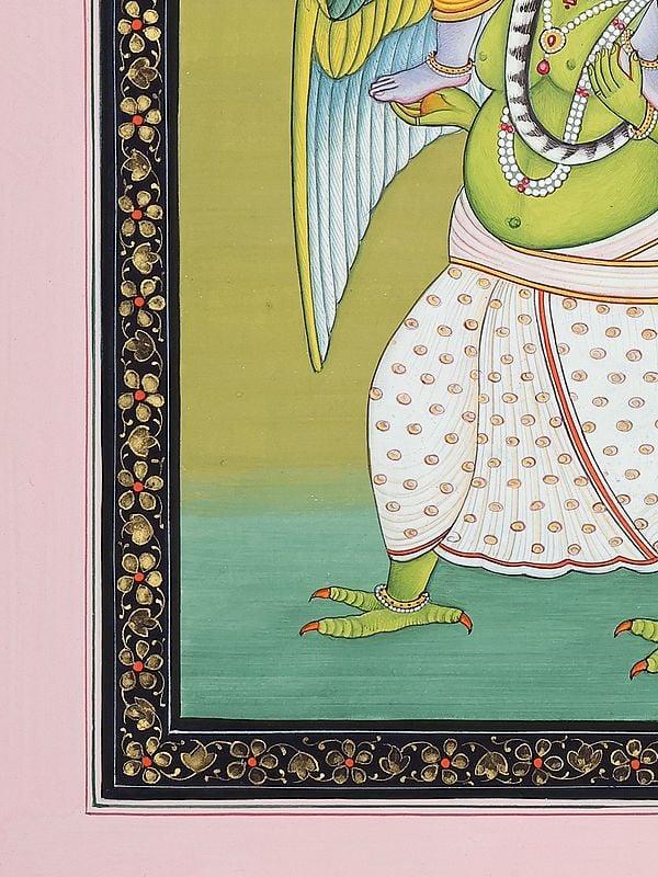 Exotic India Lord Vishnu Seated On Garuda | Watercolor Painting From Jaipur 