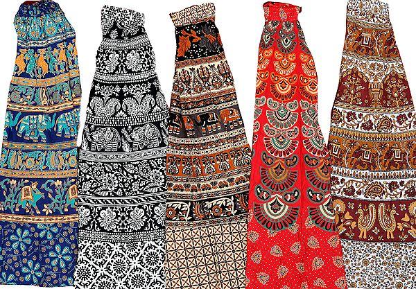 exotic india Lot of Five Block-Printed Long Skirts from Pilkhuwa 
