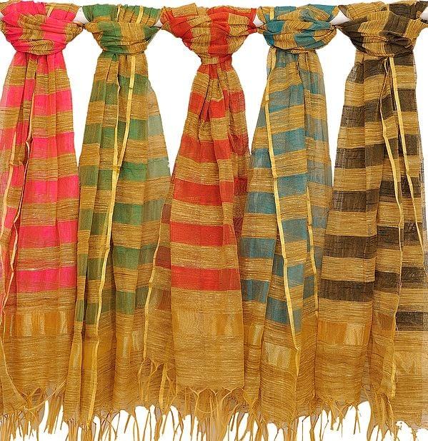 exotic india Lot of Five Striped Dupattas from Banaras 