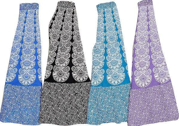 exotic india Lot of Four Long Wrap-Around Sanganeri Printed Skirts