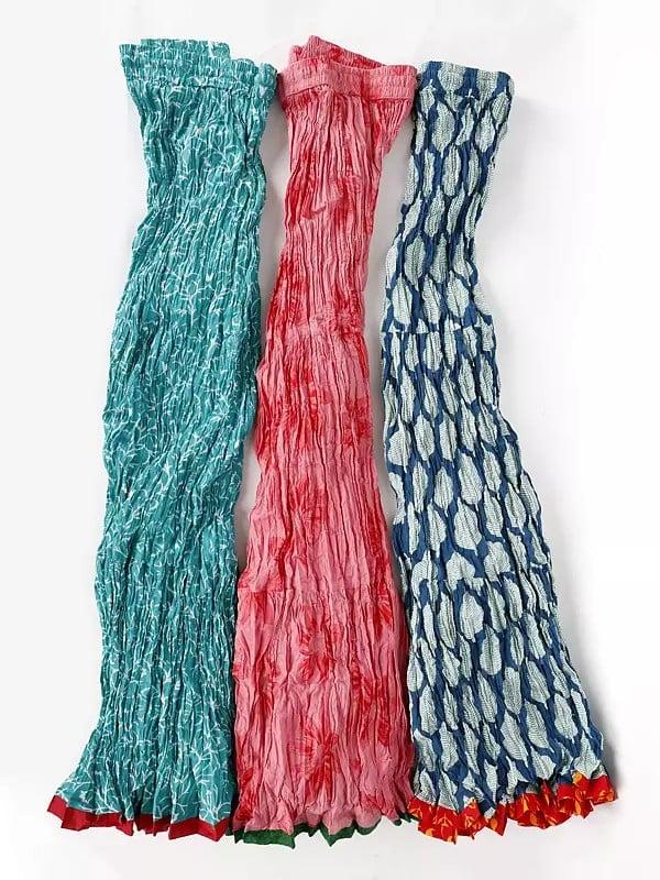 exotic india Lot of Three Crinkled Long Ghagra Skirts with Printed Flowers 