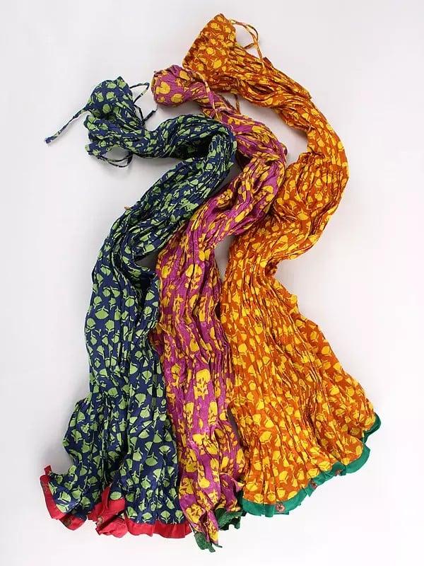 Exotic India Lot Of Three Crushed Long Ghagra Skirts From Jodhpur With All-Over Printed Flowers 